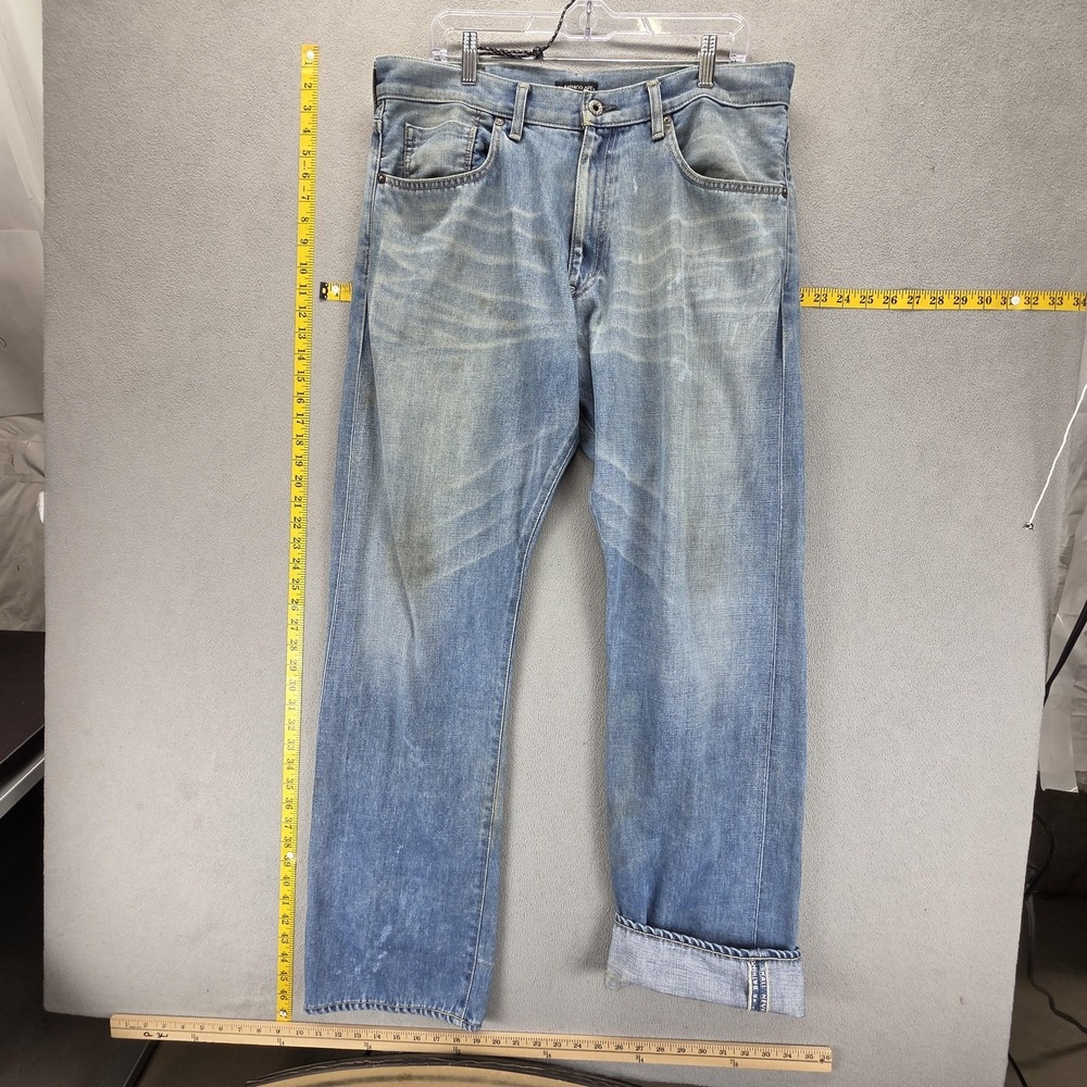 A Bathing Ape Jeans Mens 36x34 Blue Selvedge Whiskers Stars Zip Fly Medium Wash